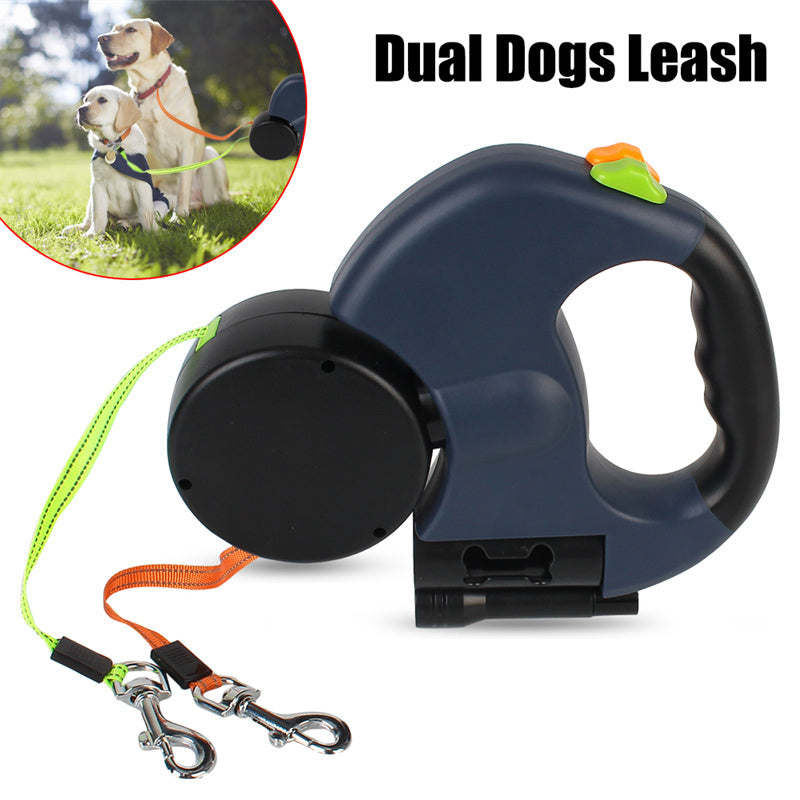 Retractable Dual Dog Leash with LED Light – 360° Tangle-Free for Small Dogs