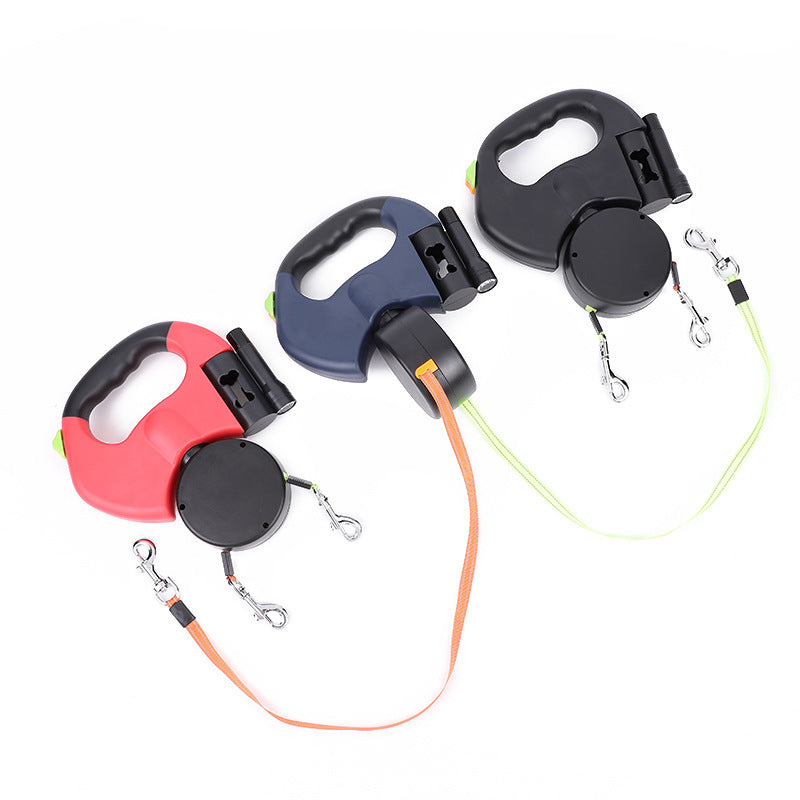 Retractable Dual Dog Leash with LED Light – 360° Tangle-Free for Small Dogs