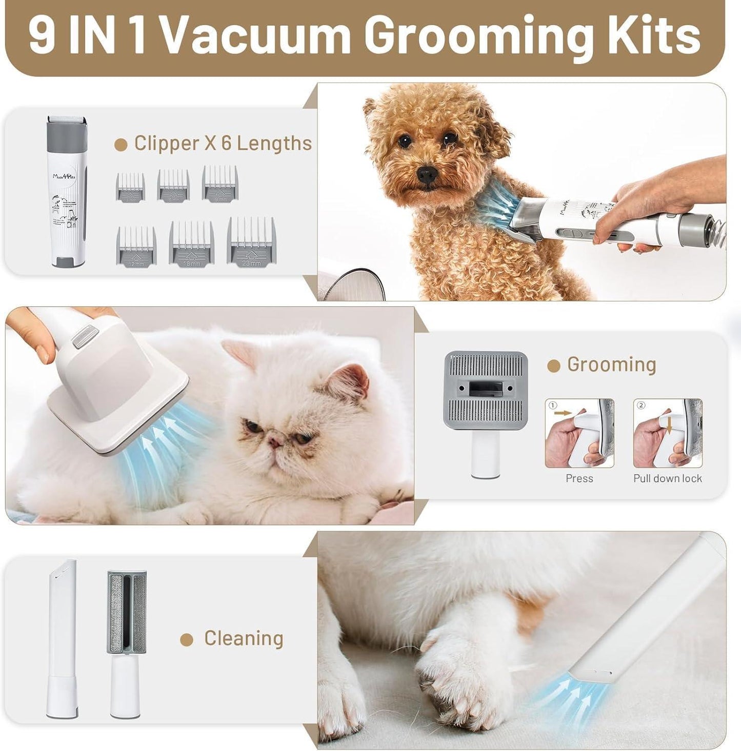 All-in-One Pet Grooming Vacuum Kit – Low Noise Hair Cleaning for Dogs & Cats